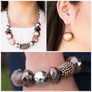 Brown/copper/silver necklace-bracelet-earrings!